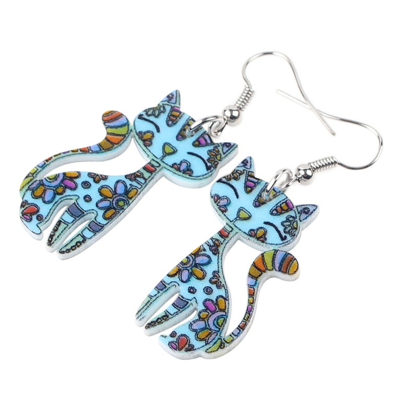 Bonsny Acrylic Drop Cat Earrings Pets Funny Design Dangle Lovely Gift For Women (Blue) - Image 2